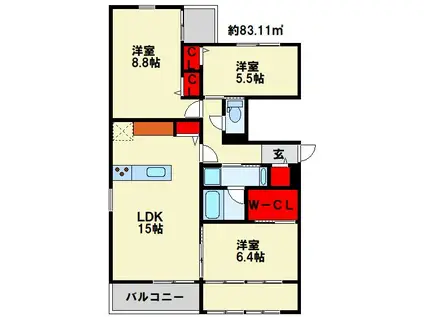 アズワン青葉(3SLDK/2階)の間取り写真