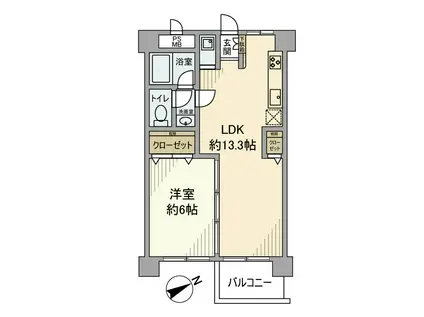 トーア不動前マンション(1LDK/4階)の間取り写真