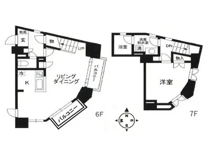 麻布十番ハイツ(1LDK/6階)の間取り写真