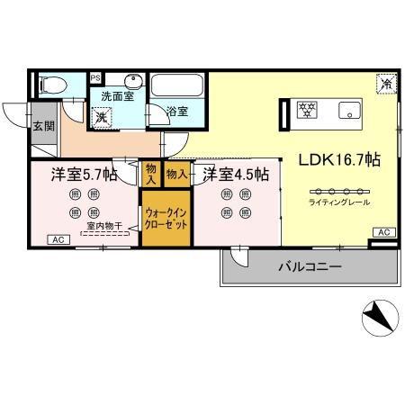 D-ROOM浅生(2LDK/2階)の間取り写真