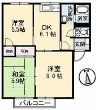 ルボアール21B棟(3DK/2階)の間取り写真