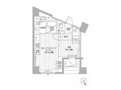 ヘキサート六本木(1LDK/5階)の間取り写真