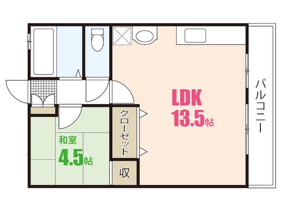 石本ビル(1LDK/4階)の間取り写真