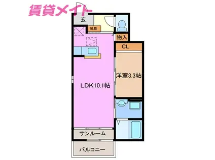 GREEN(1LDK/1階)の間取り写真