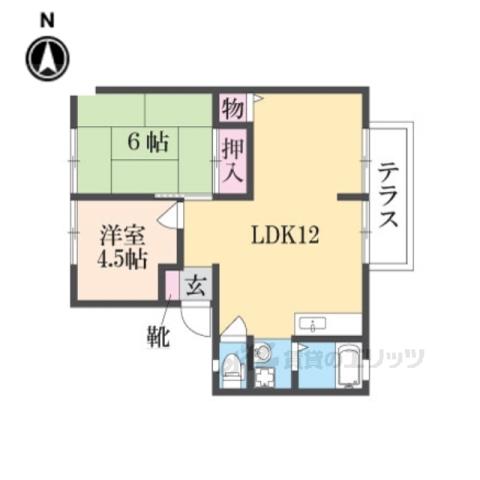 アルファ生駒(2LDK/1階)の間取り写真