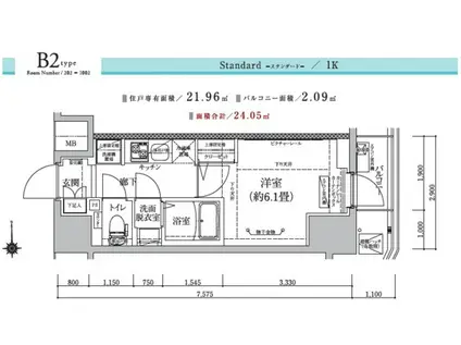 ルフレプレミアム横浜リーヴァ(1K/10階)の間取り写真