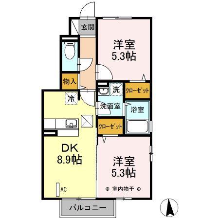 中ノ町タウン A(2DK/1階)の間取り写真