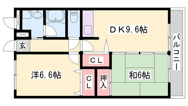 ノーブル・ヴィレッジ(2DK/1階)の間取り写真