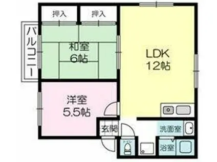 ハイツサンフジB棟(2LDK/1階)の間取り写真