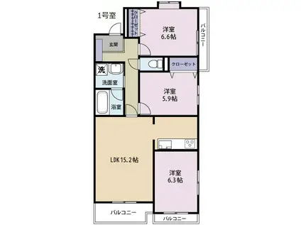 ラフィーネ掛川AI(3LDK/1階)の間取り写真