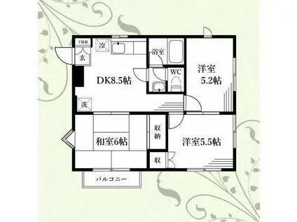 カーサ・セレーノB棟(3DK/2階)の間取り写真
