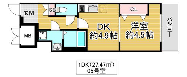 GARDENIA高井田(1DK/8階)の間取り写真