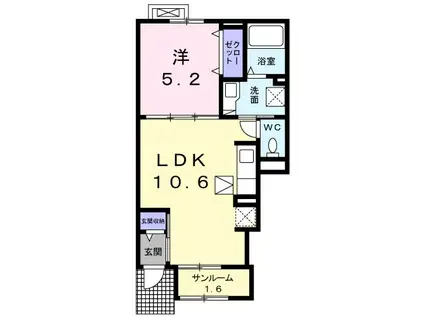 ローザ ロッサ(1LDK/1階)の間取り写真