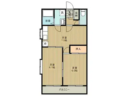 サンブンハイツ(2DK/2階)の間取り写真