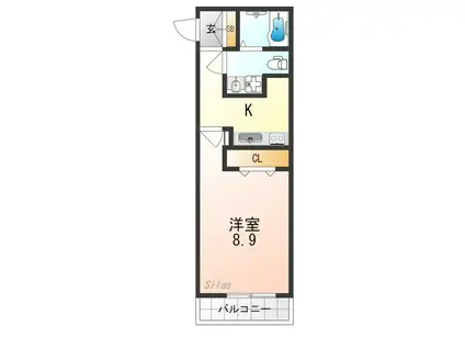 グランドーリアSAIIN高辻(1K/2階)の間取り写真