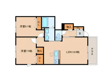 コンフォート法隆寺VII(2LDK/1階)の間取り写真