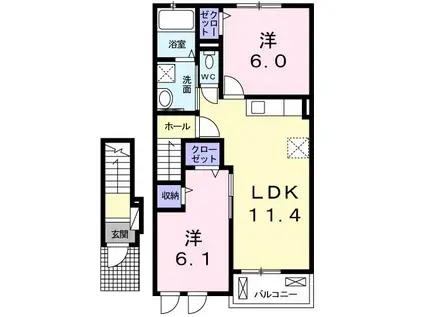 ハートブレイブI(2LDK/2階)の間取り写真