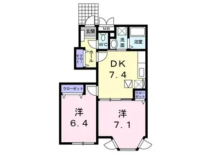 アルモニーI(2DK/1階)の間取り写真