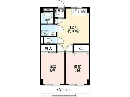 パークサイド東和(1LDK/2階)の間取り写真