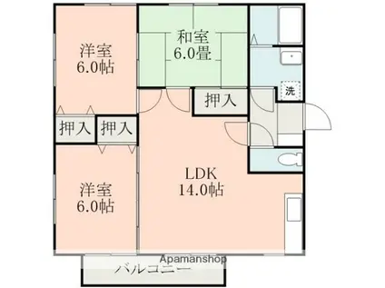 ピトレスクナガミネ13棟(3LDK/3階)の間取り写真