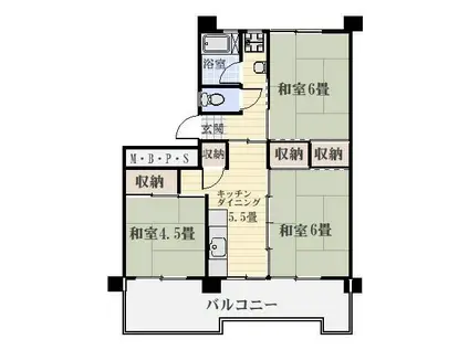 鴨池2丁目団地1号棟(3DK/8階)の間取り写真