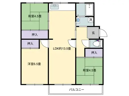 高倉台団地(3LDK/3階)の間取り写真