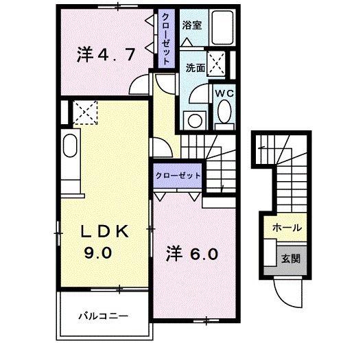 ソレイユ友B棟(2LDK/2階)の間取り写真