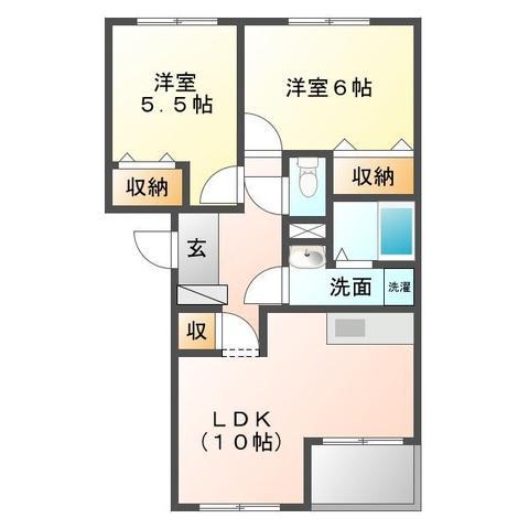 サニーコートA棟(2LDK/2階)の間取り写真