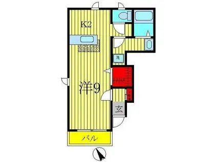 カーサ初石II(1K/1階)の間取り写真