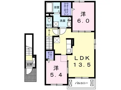 JR予讃線 伊予西条駅 徒歩39分 2階建 築6年(2LDK/2階)の間取り写真