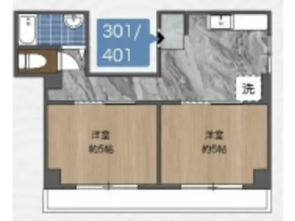 瀧野川マンション(2DK/4階)の間取り写真