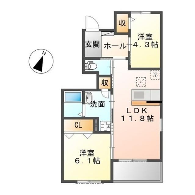 ルプラC(2LDK/1階)の間取り写真