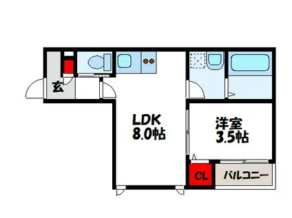 ミモザイズム新宮中央(1LDK/2階)の間取り写真