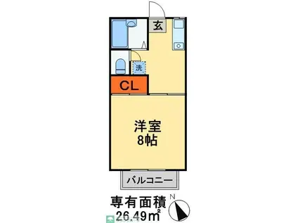 パークサイド六高台(1DK/2階)の間取り写真