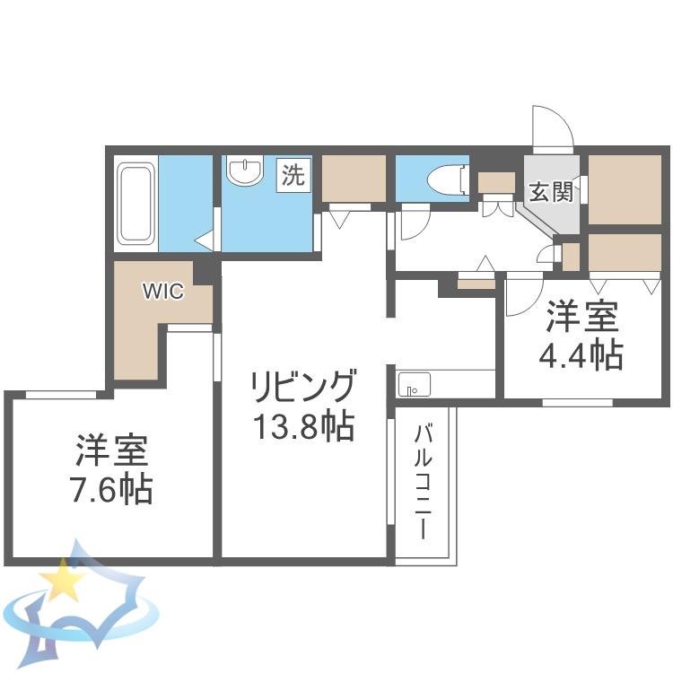 エフュート南円山(2LDK/1階)の間取り写真
