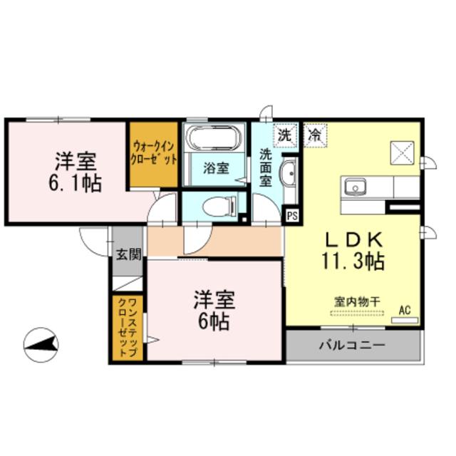 コージーコートB棟(2LDK/1階)の間取り写真