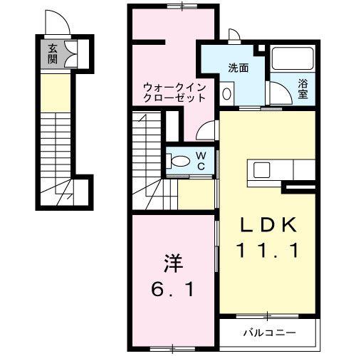 シャーメゾン上福岡(1LDK/2階)の間取り写真