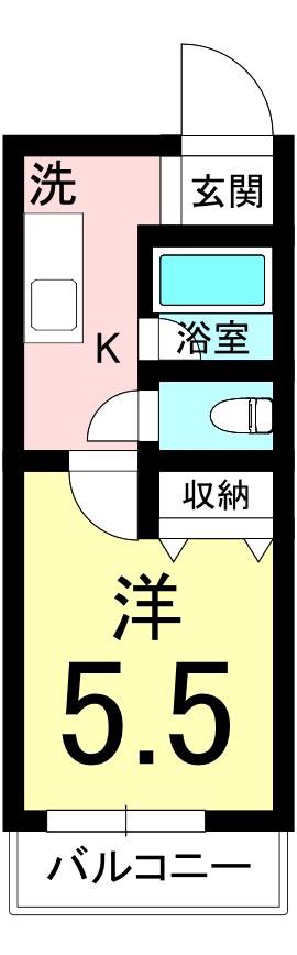 秋山ハイツ(1K/2階)の間取り写真