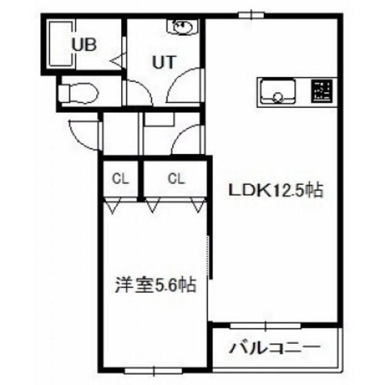 プロージェ亀田港(1LDK/1階)の間取り写真