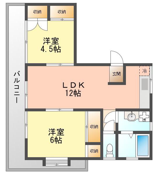 多並ビルA(2LDK/2階)の間取り写真