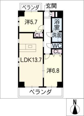 エスポワール大田(2LDK/4階)の間取り写真