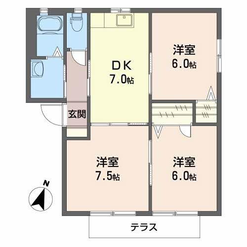 シャーメゾン朝海A棟(3DK/1階)の間取り写真