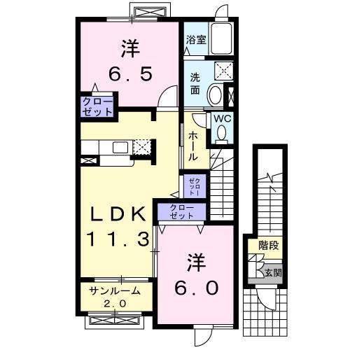 サンライズB(2LDK/2階)の間取り写真