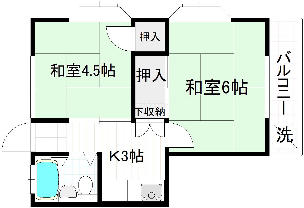 第1奥住コーポ(2K/2階)の間取り写真