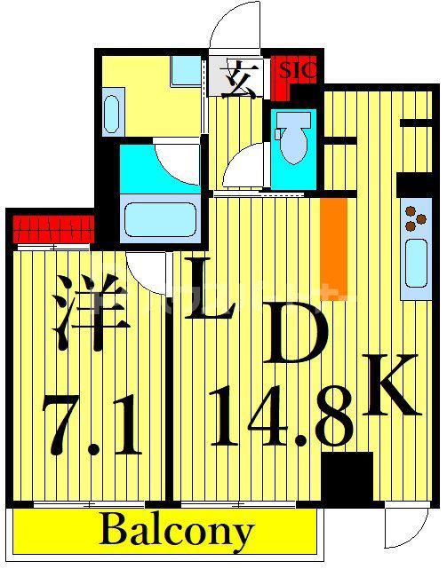 RIVER-WALK CROSSING(1LDK/6階)の間取り写真
