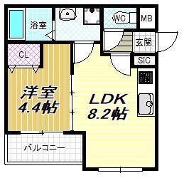 D.CREART松原FELIZ(1LDK/3階)の間取り写真