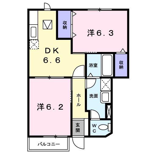 マイルドオークII(2DK/1階)の間取り写真