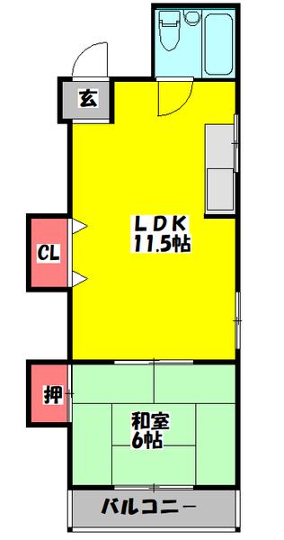 神木マンション(1LDK/2階)の間取り写真