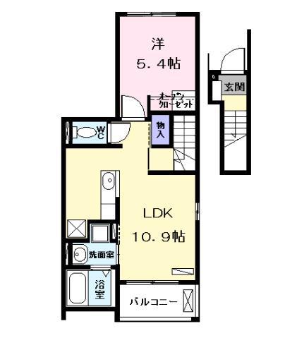 シェモア角割(1LDK/2階)の間取り写真