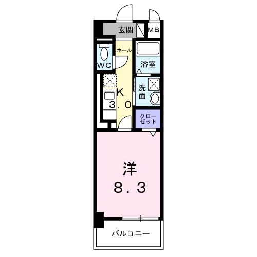 グランフェリス(1K/2階)の間取り写真